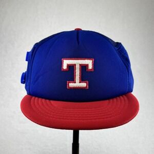 Vintage D.T. Hat Man Radio Hat Blue Red T Logo Novelty Snapback Cap Dolphin Tech